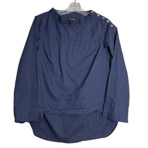 J. Crew Funnelneck‎ Shirt Womens 2 Petite Navy Blue Button Preppy Cotton